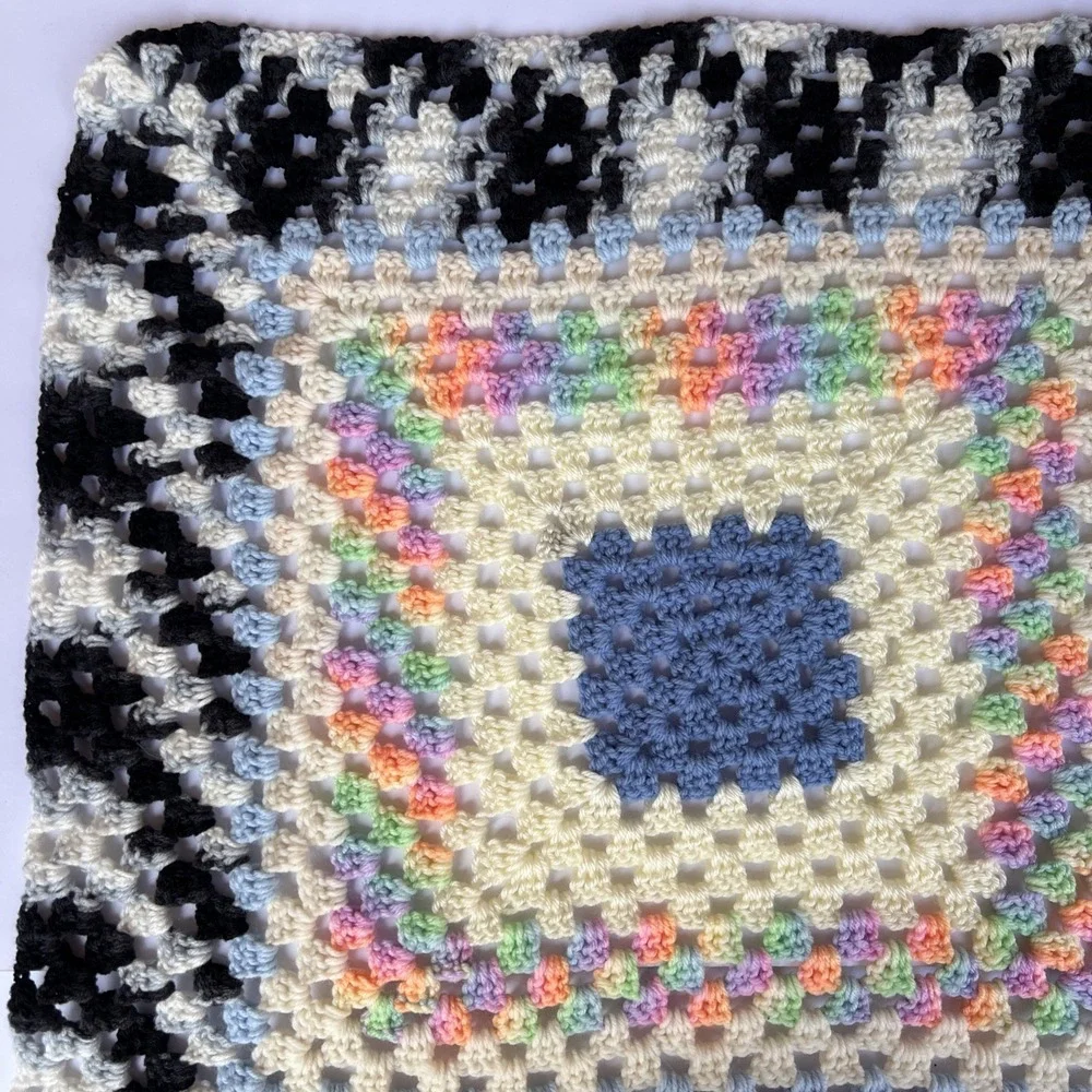 VTG Handmade Granny Square Crochet Table Topper 24